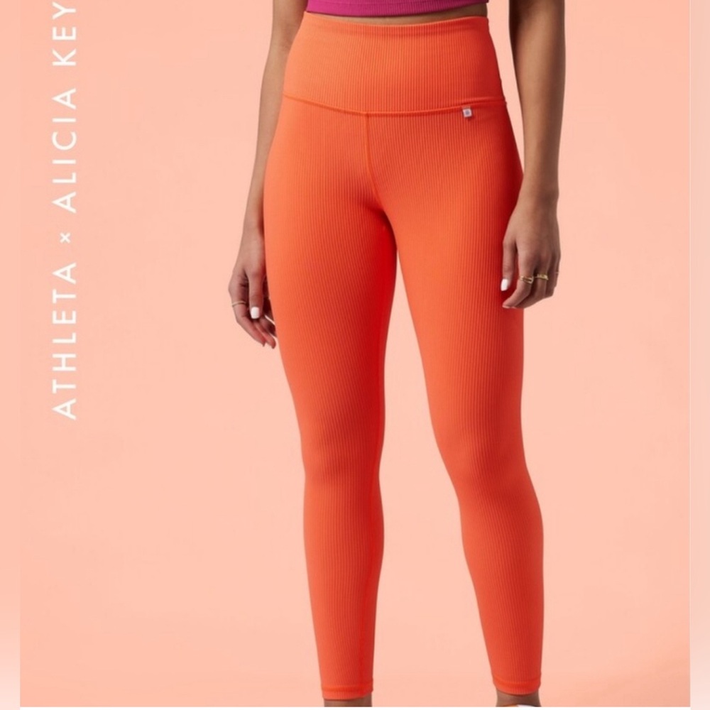 Athleta x Alicia Keys Elation Tight Leggings Melon Coral Orange Pink Ribbed NWOT